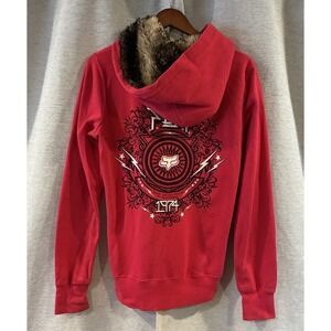 Y2K‎ Fox Racing Faux Fur Zip Up Jacket Size Large